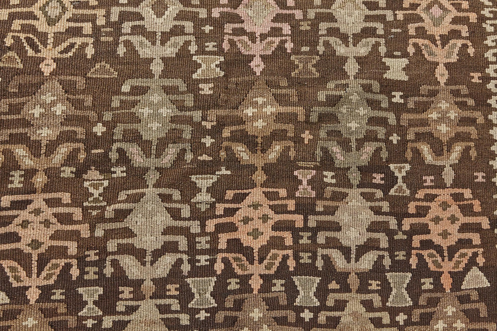 detail of Kilim hand woven antique Persian Rug in neutral earth tones. Runner rug, perfect for a hallway or kitchen rug - Available from King Kennedy Rugs Los Angeles